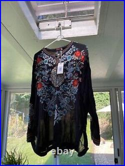 Johnny Was Johrdan Womens Blouse Sz MED Floral Embroidered Tunic Top