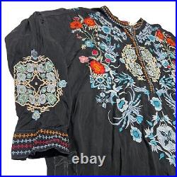 Johnny Was Sz Large Johrdan Blouse Floral Embroidered Top Long Sleeve Black NWT