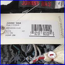 Johnny Was Sz XL Johrdan Blouse Floral Embroidered Top Long Sleeve Black NWT