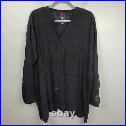 Johnny Was Tunic Top Womens Small Black Eyelet Lace Boho Embroidery Roll Tab