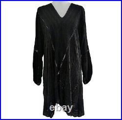 Johnny Was Women's Blouse XL Top Black Tunic Top Roll Tab Sleeves Vneck