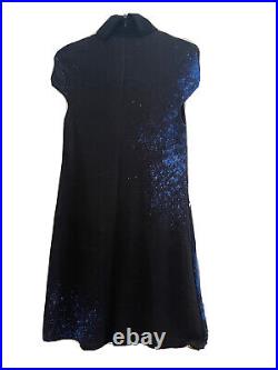 Komlan black and blue blooming rose A line Turtle Neck dress, Size 44/12