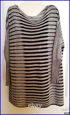LAFAYETTE 148 Size L 100% Fine Cotton Black Gray Sweater Knit Tunic Top NWOT