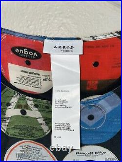 LN Akris Punto Record Print Long Roll Tab Sleeve 100% Silk Blouse Size US 6 (L2)