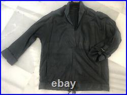 LOEWE Soft Black Leather Rolled Sleeve Top Shirt with Drawstring 42 UK 12