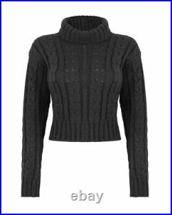 Ladies Women's Crop Polo Neck Long Sleeve Winter Knitted Jumper Top New Uk