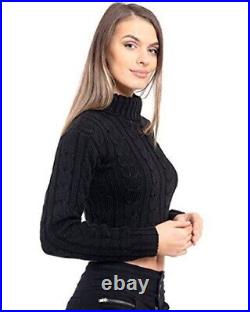 Ladies Womens Crop Polo Neck Long Sleeve Winter Knitted Jumper Top New Uk