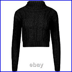 Ladies Womens Crop Polo Neck Long Sleeve Winter Knitted Jumper Top New Uk