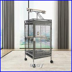 Large Metal Rolling Bird Cage for Parrot Canary Cockatiel Parakeet with Play Top