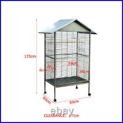 Large Metal Roof Top Rolling Bird Cage Canary Parrot Cockatiel 2 Perches House