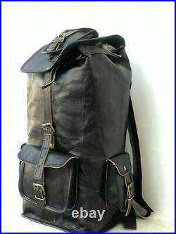 Leather Backpack Bag Men Travel Laptop School Shoulder Rucksack 100% Real Black