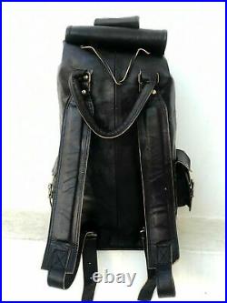 Leather Backpack Bag Men Travel Laptop School Shoulder Rucksack 100% Real Black