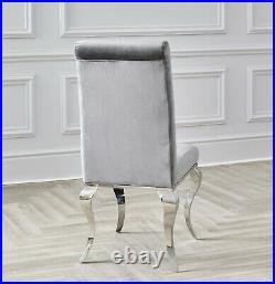 Louis Dining Chair Grey Velvet Seat Metal Legs High Roll Back Top Kitchen Chairs