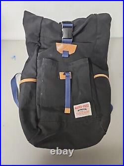 MASTER-PIECE Roll Top Backpack Black & Blue Nylon Twill Fabric Leather