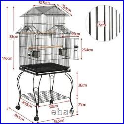 Metal Bird Cage Roof Top Rolling Bird Metal Parrot Cage Detachable Stand Budgie