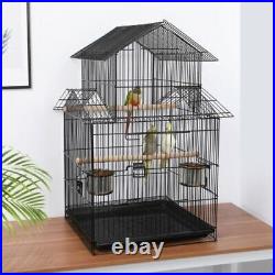 Metal Bird Cage Roof Top Rolling Bird Metal Parrot Cage Detachable Stand Budgie