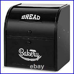 Metal Bread Box, Double Compartment Roll Top Countertop Bread Storage, Bread