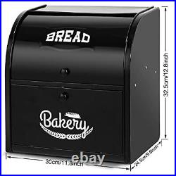 Metal Bread Box, Double Compartment Roll Top Countertop Bread Storage, Bread