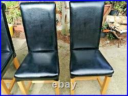 Modern roll top Faux Leather Dining Chairs roll High Back Seat Oak Legs x4