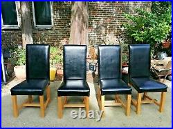 Modern roll top Faux Leather Dining Chairs roll High Back Seat Oak Legs x4