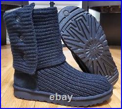 NEW UGG Classic Cardy Winter Boots Roll Top 1016555 Black Wool Knit Womens Sz 9