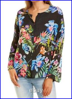 NWT $215 Johnny Was Aruba Maeve Black Floral Printed Button Blouse Top Sz XS S