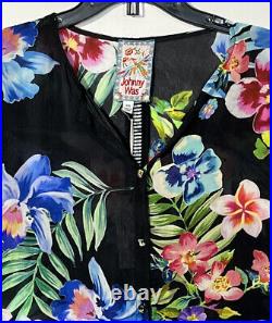 NWT $215 Johnny Was Aruba Maeve Black Floral Printed Button Blouse Top Sz XS S