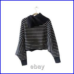 NWT Allsaints Maddie Cropped Striped Roll Neck Top Women's Size XS Long Sleeve