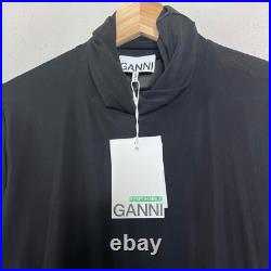 NWT Ganni Turtleneck Blouse Black Mesh Sheer Long Sleeve Roll Neck Top Size 42