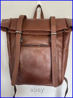NWT Genicci Jason Roll Top Cognac Leather Double Buckle Backpack
