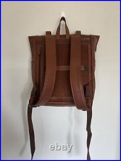 NWT Genicci Jason Roll Top Cognac Leather Double Buckle Backpack