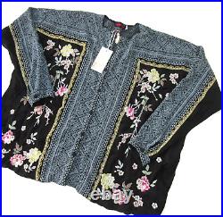 NWT Johnny Was Rumi Blouse in Black Floral Embroidered Button Down Top S $310