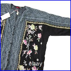 NWT Johnny Was Rumi Blouse in Black Floral Embroidered Button Down Top S $310