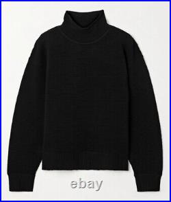 New Nagnata Black Rib Organic Cotton Polo Neck Pullover XS Yoga Sports Knit Top