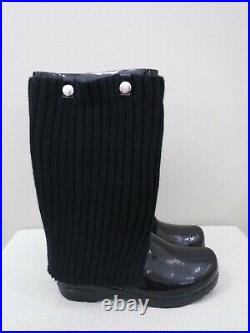 New SANITA 8.5 9 39 Tall Black Patent Leather Sweater Roll Top Staple Clog Boots