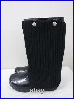 New SANITA 8.5 9 39 Tall Black Patent Leather Sweater Roll Top Staple Clog Boots