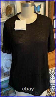 Nwt THE ROW Cashmere Top Sz S black short roll sleeves