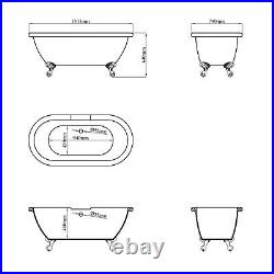 Park Royal Freestanding Double Ended Roll Top Bath White with Black Feet 1515