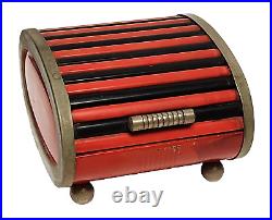 Park Sherman 1930 Deco Steel Chrome Roll Top Cigarette Box Red & Black Bakelite