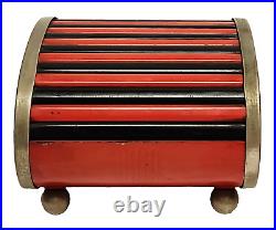 Park Sherman 1930 Deco Steel Chrome Roll Top Cigarette Box Red & Black Bakelite