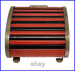 Park Sherman 1930 Deco Steel Chrome Roll Top Cigarette Box Red & Black Bakelite