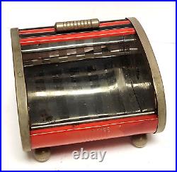 Park Sherman 1930 Deco Steel Chrome Roll Top Cigarette Box Red & Black Bakelite