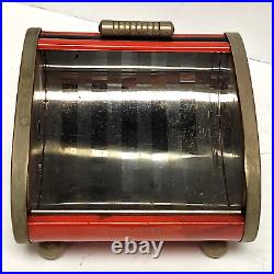 Park Sherman 1930 Deco Steel Chrome Roll Top Cigarette Box Red & Black Bakelite