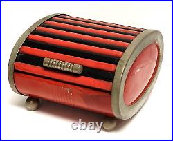 Park Sherman 1930 Deco Steel Chrome Roll Top Cigarette Box Red & Black Bakelite