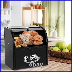Pitmoly Stainless Steel Bread Box, 2 Layer Roll Top Bread Boxes, Large Capacity