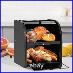 Pitmoly Stainless Steel Bread Box, 2 Layer Roll Top Bread Boxes, Large Capacity