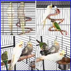 Play Top Parrot Cage Metal Rolling Bird Cage for Lovebirds Budgies Canary Black