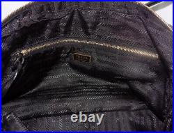 Prada Black Soft Leather Gold Grommet-Embellishments Rolled Handles Bauletto Bag