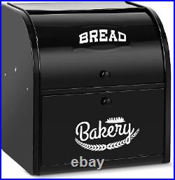 Preome 2-Layer Roll Top Bread Bin, Metal Bread Box for Kitchen, Food Storage for