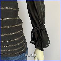 ROKSANDA Size XS Black & Gold Striped Long Sheer Sleeve Polo Neck Top
